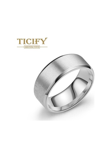 Gümüş Dikili Eğik Fırçalama Titanyum Çelik Yüzük Erkek Çift Yüzük Gandal Takı