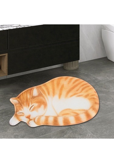 Suntek Magideal Uyuyan Kedi Paspas Sarı - Beyaz