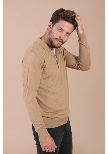 Ferraro Polo Yaka Superfine Yün Kazak - Camel Camel