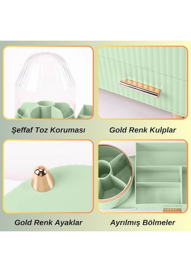 Makyaj Organizer Kozmetik Aksesuar Fırça Ve Takı Düzenleyici Çok Amaçlı Makyaj Kutusu Yeşil