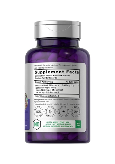 Horbaach Sambucus Black Elderberry 3000mg 180 Capsul.usa Me... Aromasız