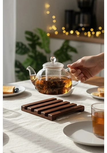 Weyne Kindra - Kare Nihale Çaydanlık Altlığı Ahşap Kahverengi