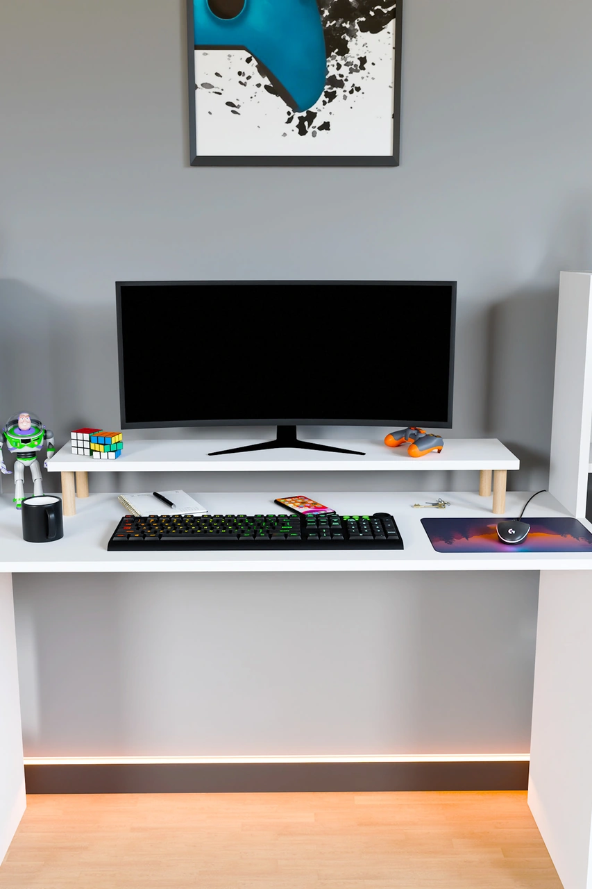 Moyo Monitör Yükseltici, Ekran Yükseltici, Masa Üstü Organizer Beyaz