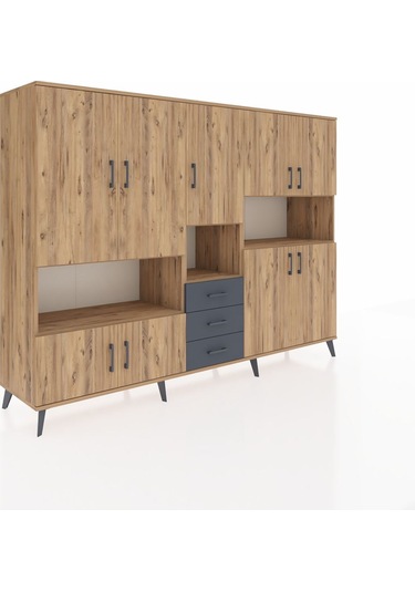 Hyperion Dolap 13 Raflı 3 Çekmeceli 9 Kapaklı 220x44x163 Çam-çam/ Çam-çam/antrasit