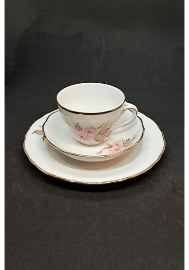 Alman El Boyama Vintage Çay Fincanı 3 Parça 170 Ml Beyaz-gri