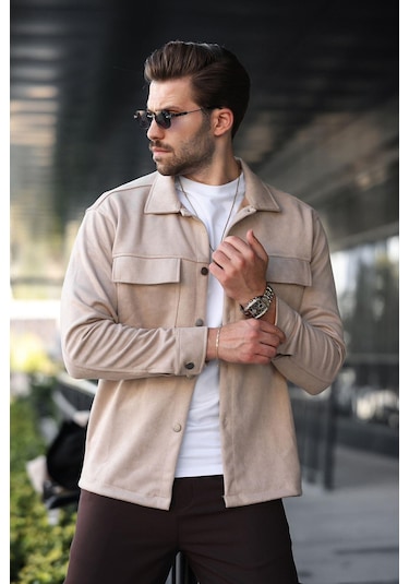 Madmext Bej Cep Detaylı Gömlek Ceket 6748 Bej