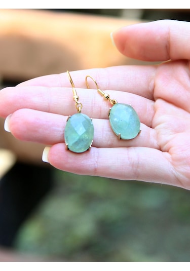 Doğal Taş Yeşil Akik Doğal Taşlı Sallantılı Küpe Euku22ya Su Yeşili