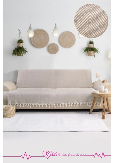 Klasik Pamuklu Koltuk Örtüsü 180x210cm Balık Sırtı Desen Koltuk Örtüsü Bej