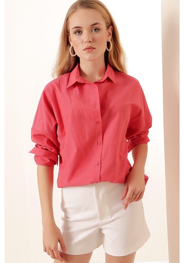 Bigdart 3900 Oversize Uzun Basic Gömlek - Nar 001