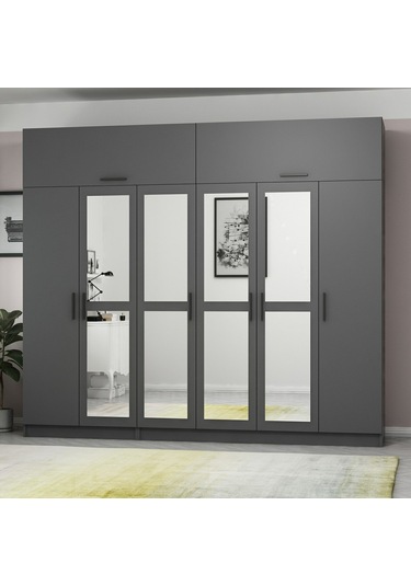 Minar Kale 6 Kapaklı 4 Aynalı 2 Ç Dolap Ve Yüklük Antrasit 255cm