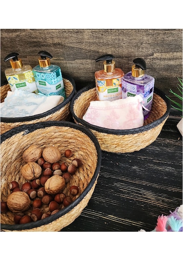 Nergis Hasır 3 Lü Sepet Saklama Kutusu Sepet Takımı Siyah