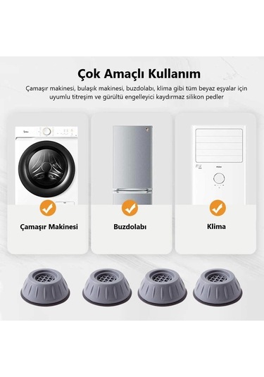 Çamaşır Makinesi Titreşim Önleyici Kaydırmaz Vantuzlu Stoper Set 4172 Çok Renkli