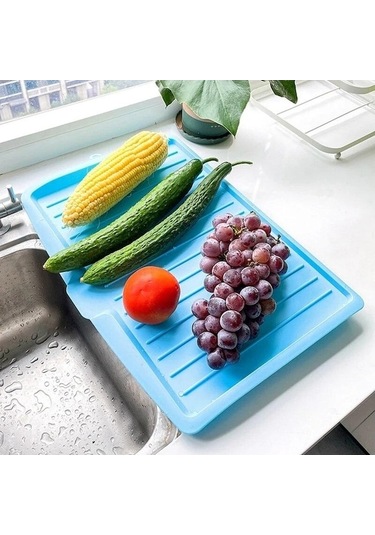 Pazly Plastik Mavi Drenaj Tepsi Tezgah Organizatörü 44.7x30.9cm Kurutma Mutfak Yemekleri Sofra Mavi