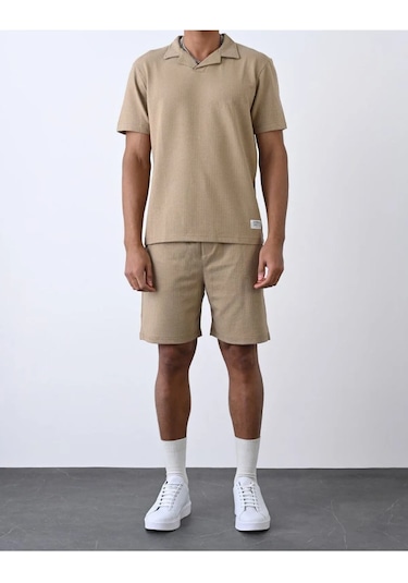 Lulikwear Bej Basic Erkek Şort Takımı Bej