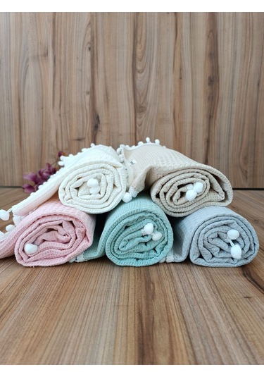 S.kahve Kız Erkek Bebek Battaniyesi Pike %100 Pamuklu Doğal Organik Uyku Çift Taraflı Örtü 86x86cm Btn10248 Ekru