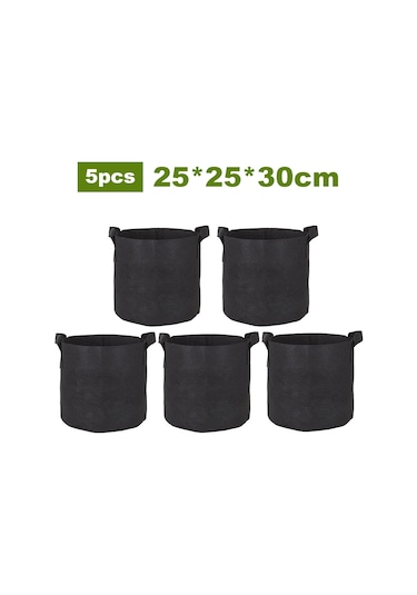 Padalink Siyah Doku Bitki Yetiştirme Çantaları - Sebze Fidanı Bahçe Bitkileri İçin 5 Adet 25x25x30cm