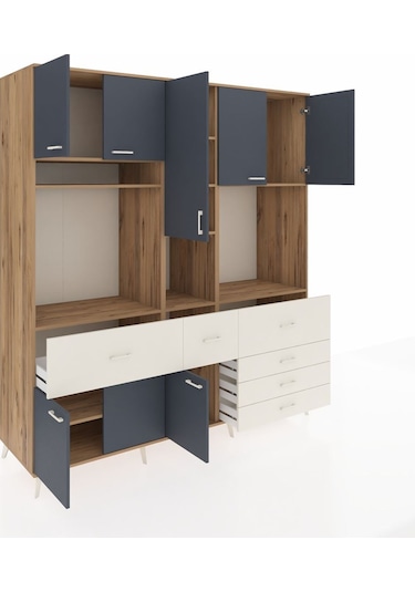 Kronos Dolap 10 Raflı 6 Çekmeceli 8 Kapaklı 220x59x243 Çam-antrasit/aytaşı Antrasıt/aytası