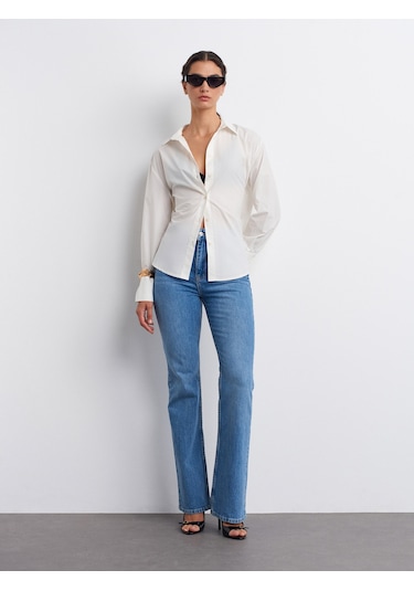 Dilvin 50509 Poplin Gömlek-ekru Ekru