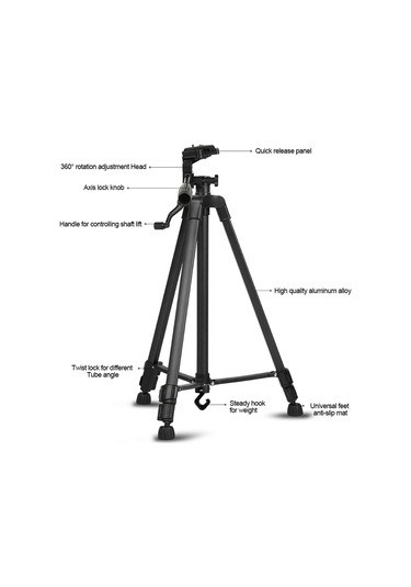 Sones 3366 Kalite 1.7m Taşınabilir Telefon Canlı Selfie Tripod Dv Slr Kamera Standı Siyah