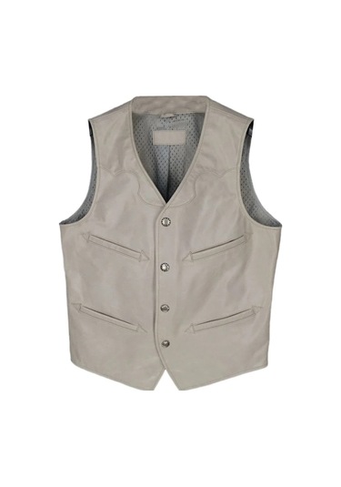 Vashion Hakiki Deri Gri Yelek