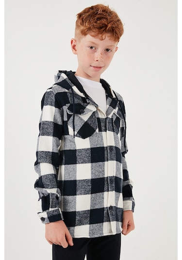 Lela Kapüşonlu Çift Cepli Ekoseli Oduncu Erkek Çocuk Gömlek Cf25W81787 Lacivert