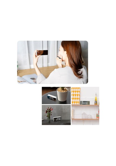 Springsun Beyaz Led Dijital Alarm Saat, Çocuklar İçin Sessiz, Usb/aaa Pil Beslemeli, Ayna Desenli Masa Saati Pil Dahil Değil