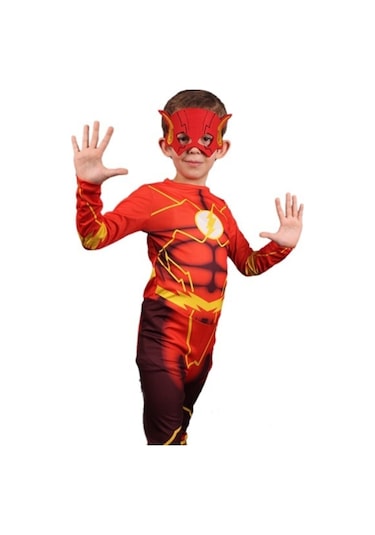 Erkek Çocuk Kırmızı Maskeli Flash Kostümü Nocolor
