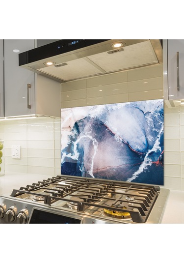 Decorita Cam Ocak Arkası Koruyucu Ocean Desen  49.5 CM x 76 CM