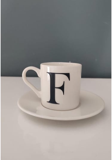 Decorıum Kum F Harfli Kahve Fincanı Beyaz