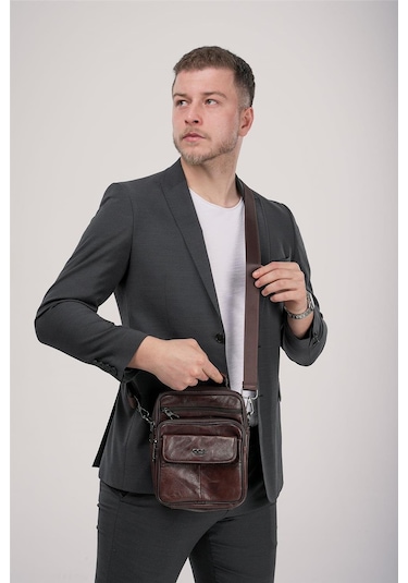 Ççs 31622 Hakiki Deri Askılı Çanta Kahve