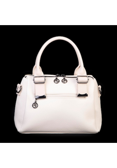 Nas 1455 Kadın Taşlı El Ve Omuz Çantası Krem Siyah