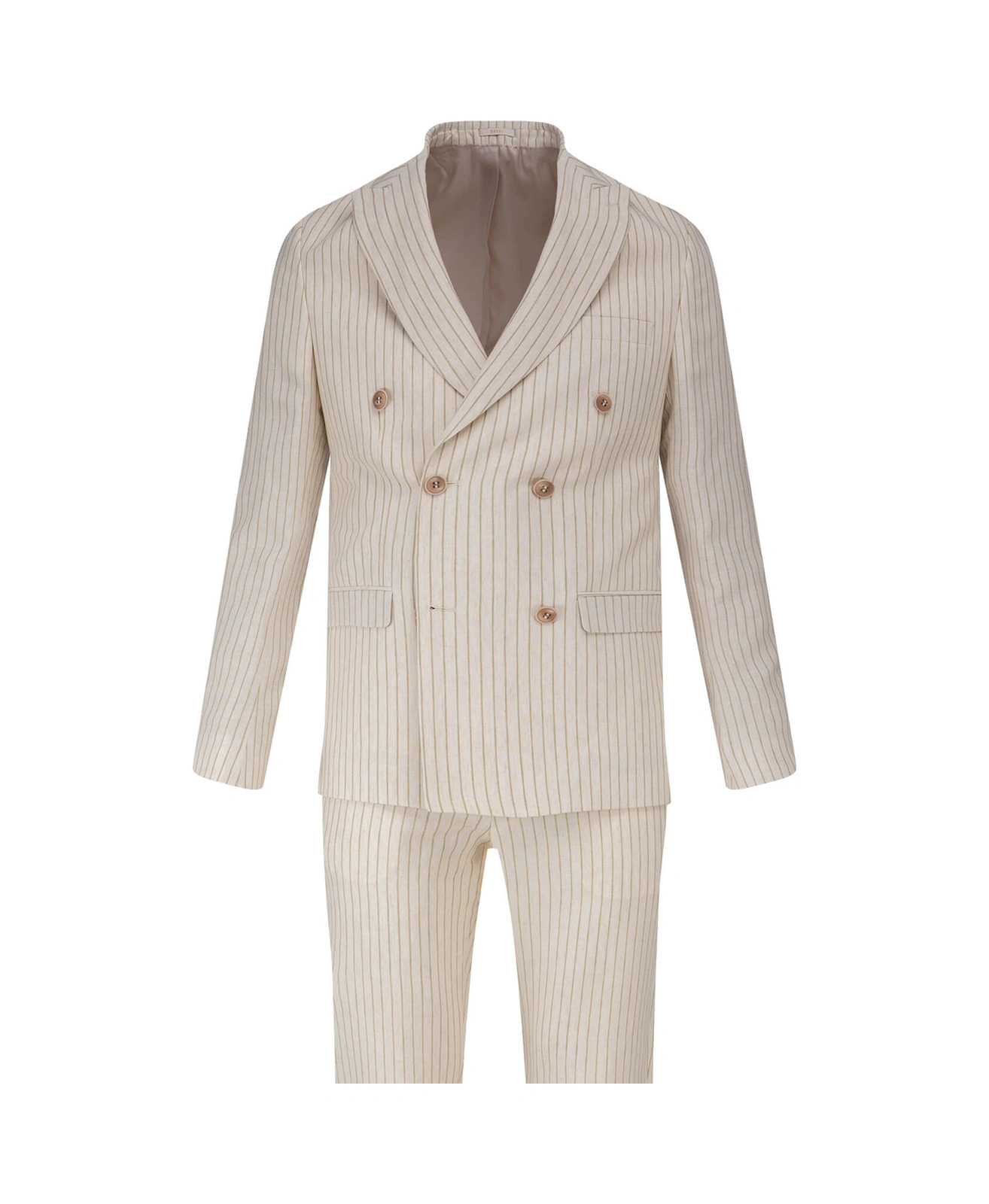 Keten Regular Fit Çizgili Kruvaze Keten Takım Keten Ç.