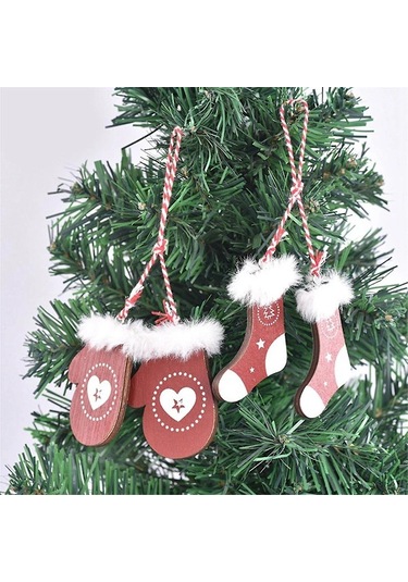 Noel Ağacı Süsleri Mini Ahşap Eldiven Çoraplar Giysiler Şapka Kızak Kayak Asılı Süsler Etiketler Tatil