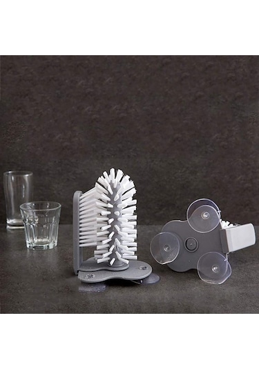 Pratik Kolay Fonksiyonel Vantuzlu Elde Bulaşık Yıkama Fırçası Gri