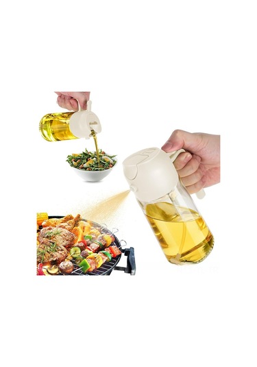 Hombey 470ml Cam Zeytinyağı Dağıtıcı, Sprey Ve Dökme İşlevi, Otomatik Açma Özelliği, Modern Mutfak Gereci Bej