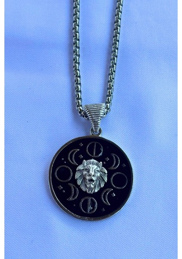 Aslanlı Ayın Evreleri El İşçiliği Paslanmaz Çelik Zincir Erkek Kolye Gümüş