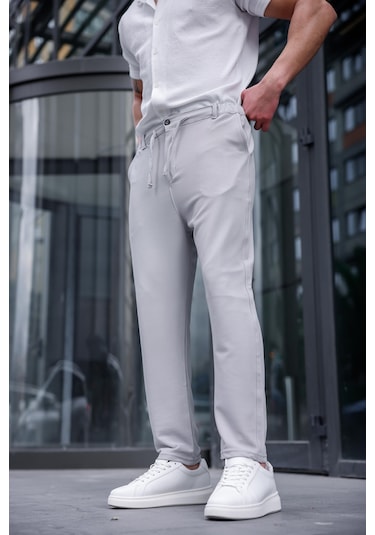 Erkek Taş Renk Likralı Kumaş Jogger Pantolon-1756 Taş