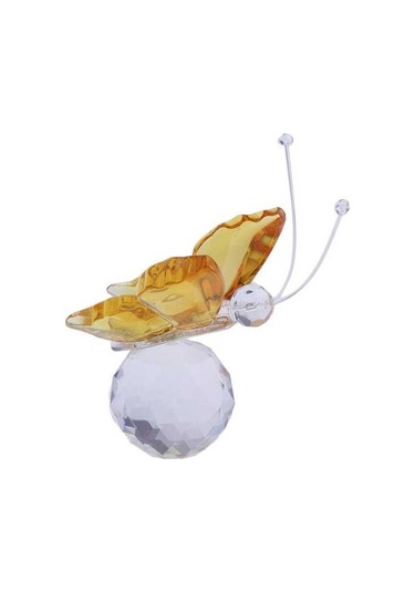 Pazly Uçan Top Süs Sarı Kristal Kesilmiş Kelebek Homyl Heykelcik Cam Ea