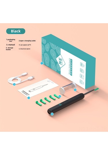 Hangfox Çocuklar İçin Kablosuz Ne3-e Kulak Temizleyici: Hd Endoskoplu Görünür Kulak Kaşığı - Siyah Tümleşik Uç