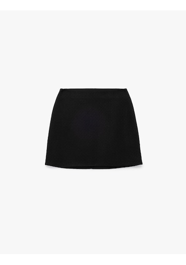 Koton Slim Fit A Kesim Tüvit Mini Etek Siyah 6wak70013ew Siyah