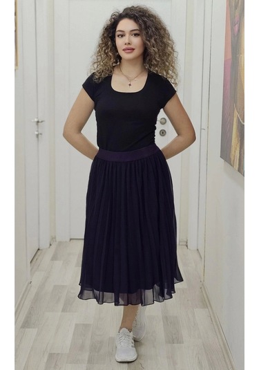 Beli Lastikli Pliseli Etek 6018-mürdüm Mürdüm