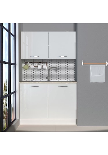 Decoraktiv Mini 120 Mdf Hazır Mutfak Dolabı - Tezgah Dahil - Parlak Beyaz