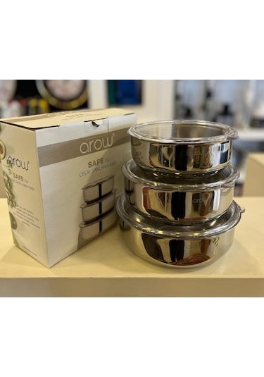 Arow Safe TR-1104 Çelik Saklama Kabı 3'lü Inox