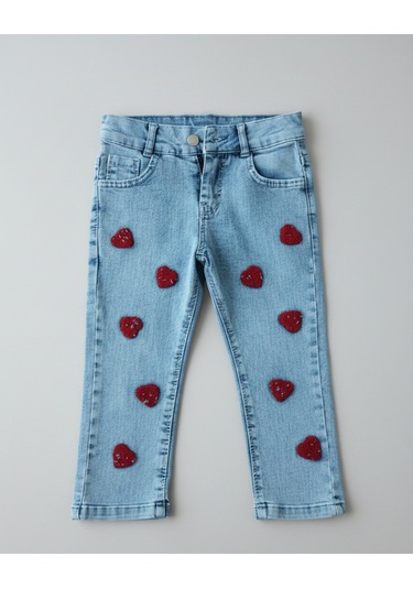 Kalp Desenli Yelekli Üçlü Takım Kız Çocuk Kırmızı