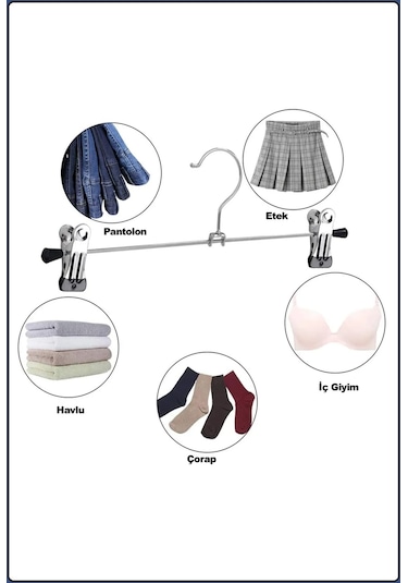 Mandallı Metal Pantolon & Etek Askısı Gümüş 10 Adet Krom