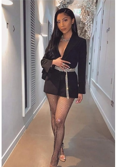Melonika Kadın Siyah Kristal Taşlı File Pantolon Çok Renkli