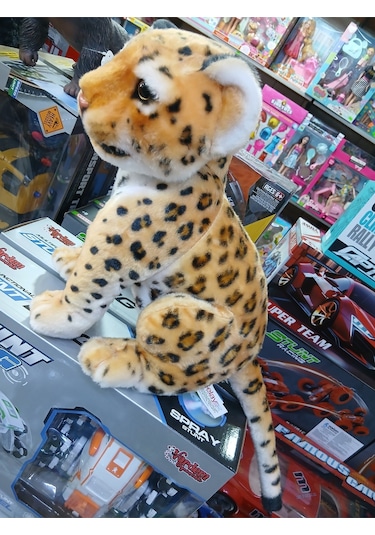Leopar Oturan Peluş Oyuncak Turuncu