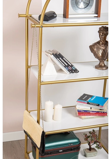 Hestia Gold Metal 4 Katlı Kitaplık Gold
