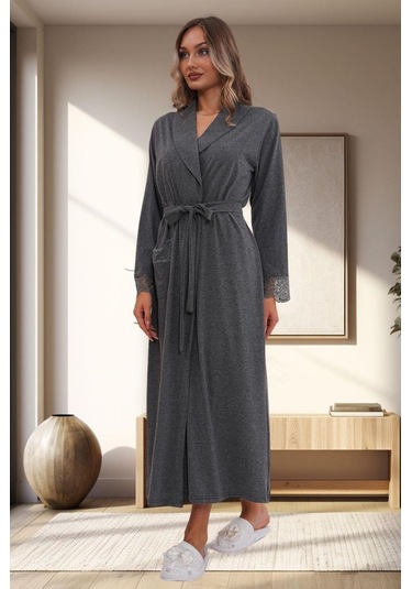 Mecit 1543 Bayan Füme Büyük Beden Uzun Kollu Uzun Sabahlık Füme