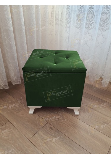Lüks Sandıklı Tabure Puf 45 X 45 Cm Yeşil
